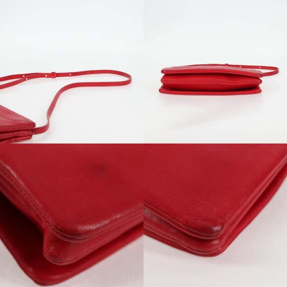 CELINE Trio Shoulder Bag Leather Red Gold - Picture 10 of 12